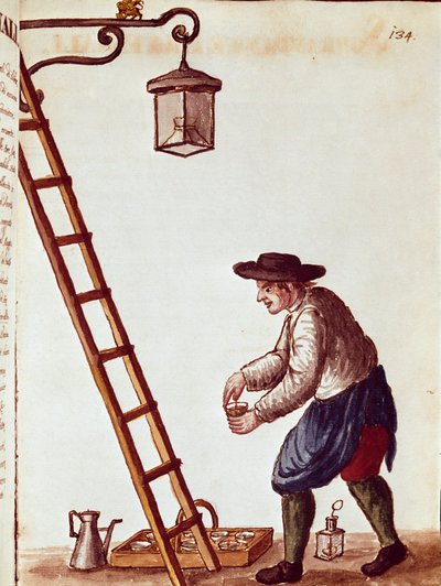 Small metier：照明灯 来自 Jan van Grevenbroeck（或 Giovanni Grevembroch (Grevenbroch)（1731-1807）手稿的水彩画和墨水） 作者 扬·范·格雷文布罗克