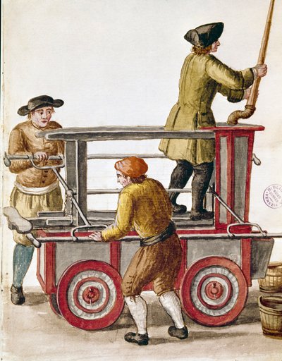 使用水泵或液压泵来自 Jan van Grevenbroeck（或 Giovanni Grevembroch (Grevenbroch)（1731-1807）手稿的水彩画和墨水） 作者 扬·范·格雷文布罗克
