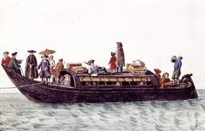 威尼斯泻湖船，用于运送人和货物。 Jan van Grevenbroeck（或 Giovanni Grevembroch (Grevenbroch)（1731-1807））手稿“威尼斯人的习俗”中的水彩画和墨水 作者 扬·范·格雷文布罗克