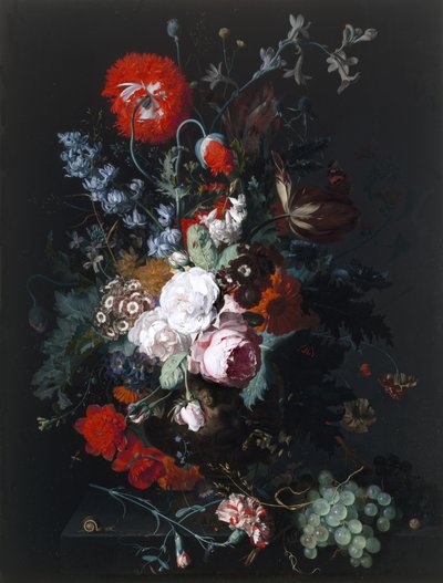 花和水果的静物，c.1715 作者 扬·范·休森（Jan van Huysum）