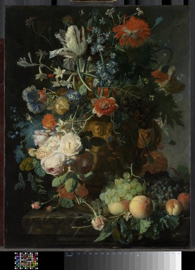 有花有果的静物，约 1721 年（木板油画） 作者 扬·范·胡苏姆斯