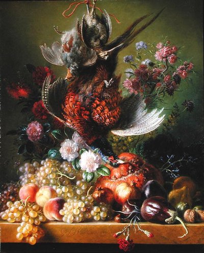 静物与雉鸡和花，1838-39 作者 扬·范·奥斯