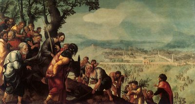 基督进入耶路撒冷，三联画的中央小组，c.1526 作者 扬·范·斯柯（Jan van Scorel）