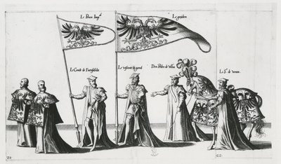 查理五世皇帝葬礼上的帝国旗帜 作者 Jan van 和 Doetechum Lucas van 和 Bol Hans Doetechum the Elder