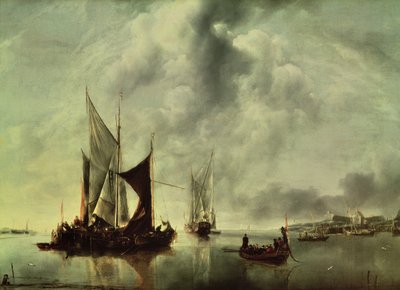 1651年后在海岸附近平静或航行的船只（布面油画） 作者 Jan van de Capelle或Cappelle