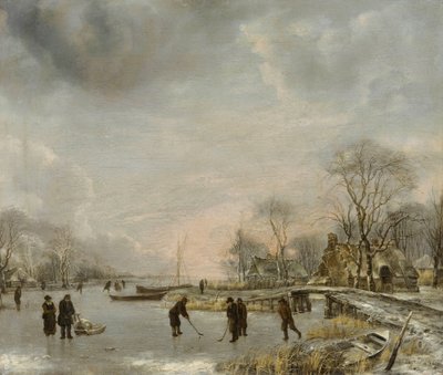 ““冰上高尔夫球手的冬季景观”（与科尔夫球员的冬季景观） Jan van de Cappelle 绘画（1626-1679） 作者 Jan van de Capelle或Cappelle