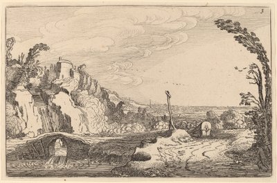 石桥下的小瀑布 作者 Jan van de Velde II