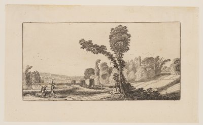有猎人和干草车的风景，选自《六幅风景画 作者 Jan van de Velde II