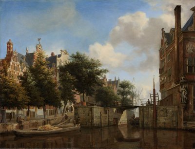 阿姆斯特丹城市景观与Herengracht和老Haarlemmersluis的房子，c.1670 作者 扬·范德·海登