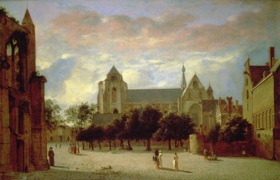 从南边看韦尔的Grote Kerk（油画板）。 作者 扬·范德·海登