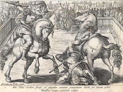 Giovanni de&39;Medici在决斗中杀死一名对手，从“美第奇历史”中获得第5盘，由Philip Galle（1537-1612）雕刻，第1583页 作者 扬·范德·斯特雷特