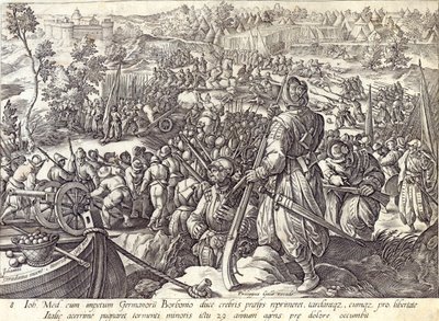 Giovanni de&39;Medici在战斗中的死亡，来自“美第奇历史”的第8版，由Hendrick Goltzius（1558-1617）雕刻，第1583页 作者 扬·范德·斯特雷特