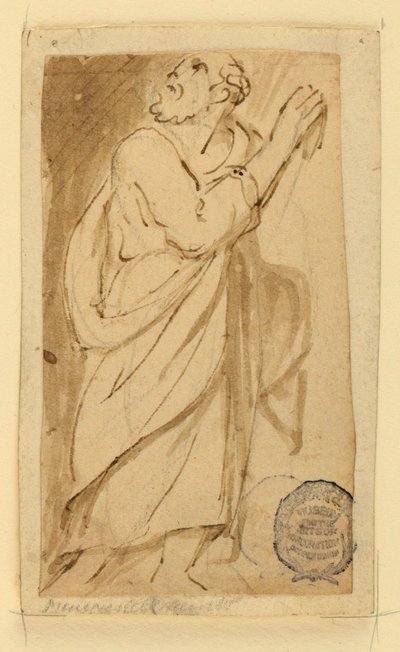 绘画书页；身着古典服饰的老人 作者 扬·范德斯特雷特（Jan van der Straet），又名斯特拉达努斯