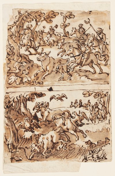 带有猎牛图案的速写本页面 作者 Jan van der Straet, called Stradanus