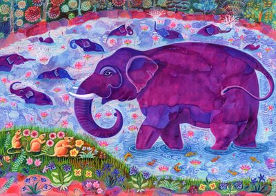 大象和老鼠，1998，（墨水和水粉） 作者 Jane Tattersfield