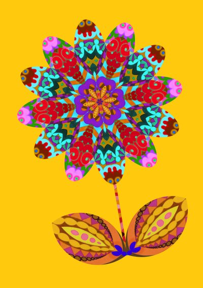 黄色上的花朵剪影，2020年 作者 简·塔特斯菲尔德
