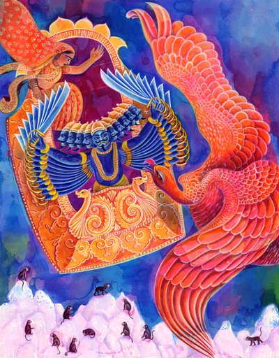 Ram和Sita，1999，（墨水和水粉） 作者 简·塔特斯菲尔德
