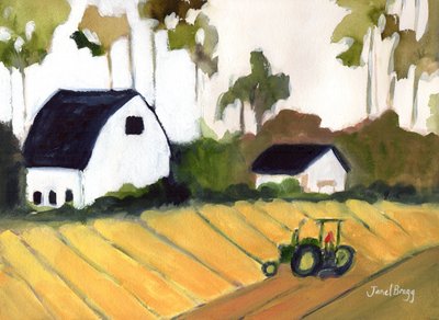 从开往奥林匹亚的美铁列车上看风景，约 2017 年（纸上水彩和酪蛋白） 作者 贾内尔·布拉格