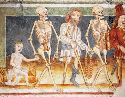 Hrastovlje强化教堂，三一教堂，死亡伴随着孩子和穷人，死亡之舞（1490），Janez Iz Kastva的壁画细节（1490），斯洛文尼亚 作者 珍妮丝·卡斯塔夫（Janetz Kastav）