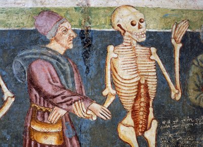 Hrastovlje强化教堂，三一教堂，死亡陪伴医生，死亡之舞（1490），Janez Iz Kastva的壁画细节，斯洛文尼亚 作者 珍妮丝·卡斯塔夫（Janetz Kastav）
