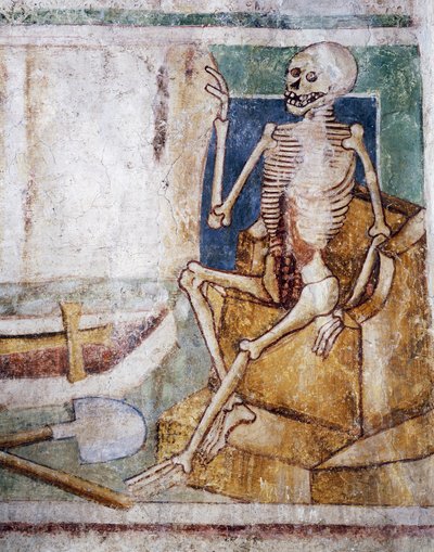 Hrastovlje防御性教堂，三一教堂，坟墓的死亡开口板，死亡之舞（1490），Janez Iz Kastva的壁画细节，斯洛文尼亚 作者 珍妮丝·卡斯塔夫（Janetz Kastav）