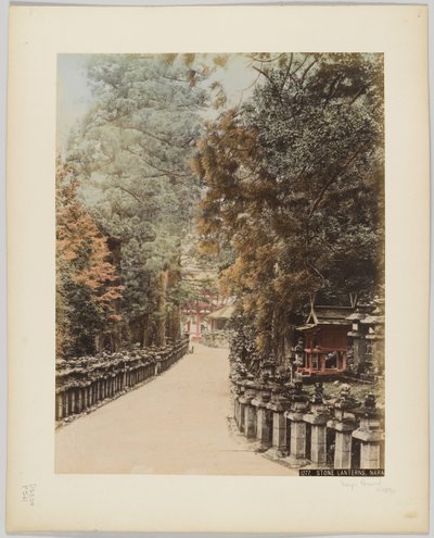 石灯笼，日本奈良，约 1890 年（手绘黑白照片） 作者 日本摄影师