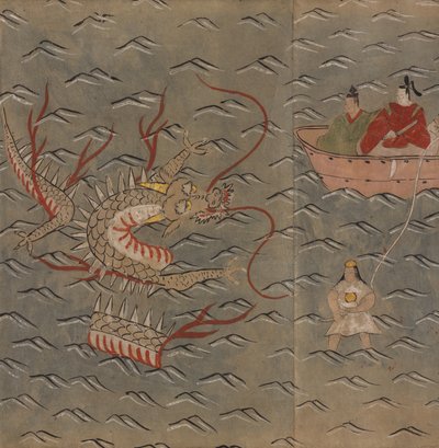 龙与女潜水员，《大食馆》插图（纸本水墨彩色画） 作者 日本学校