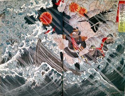 海军上将Amedee Anatole Courbet（1827-85）于1884年在东京战争1883-85期间捕获Fou-Tcheou（彩色木版画） 作者 日本学校