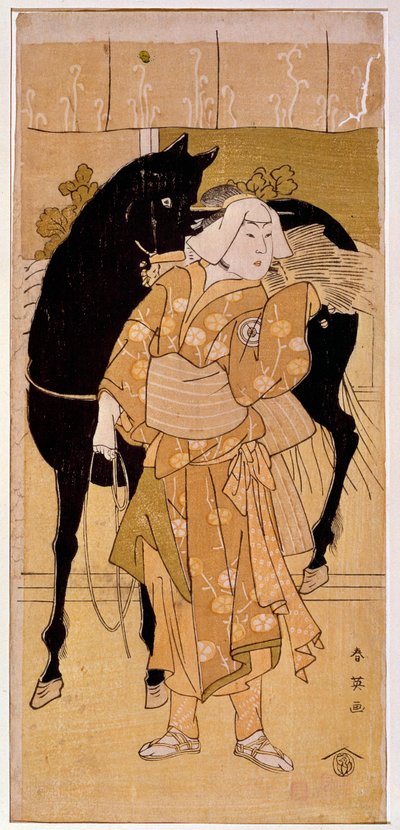 一位演员表演 19 世纪农民和他的马日本版画。 巴黎，吉美博物馆，亚洲艺术国家博物馆 作者 日本学校