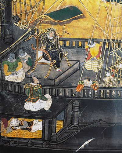 葡萄牙人抵达日本，屏幕，南班艺术 作者 日本学校