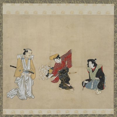 执行Narihira舞蹈的男孩，江户时代（墨水，颜色＆金在纸上） 作者 日本学校