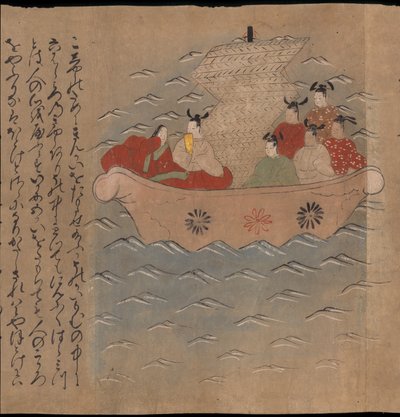 舟中的中国使节，《大食馆》中的插图（纸本水墨彩色画） 作者 日本学校