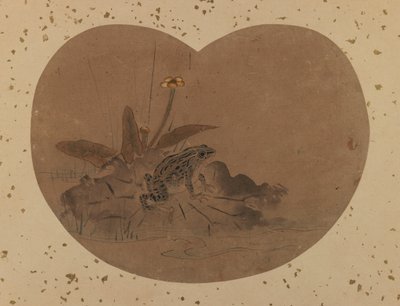 青蛙（反面）的粉丝画（纸上的墨水和颜色） 作者 日本学校