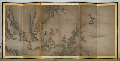 飞天列子》，16 世纪早期（六扇屏风；纸本水墨设色） 作者 日本学校
