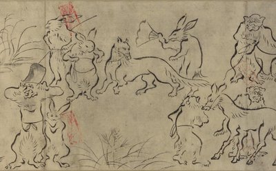 嬉戏动物（Choju Giga）室町时代（墨水在纸上） 作者 日本学校