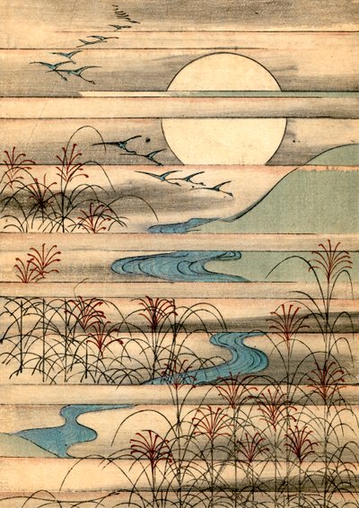 满月在河流景观 作者 日本学校