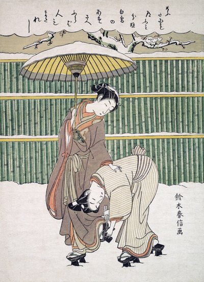 走在雪，客栈的日本恋人。 1768年 作者 日本学校