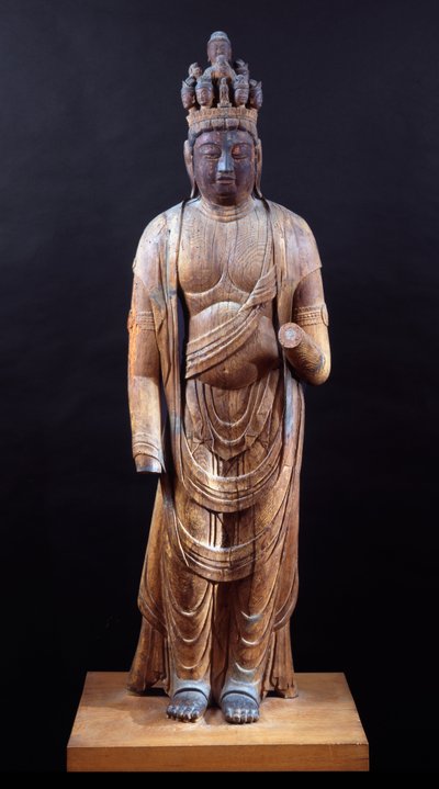 十一面观音（十一面观音），平安时代，10 世纪初（实木版画，带有彩绘痕迹） 作者 日本学校