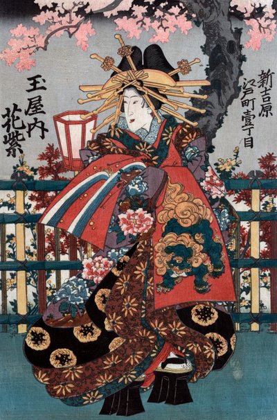 日本妓女三联画的左面板 作者 日本学校