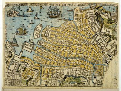 长崎地图，c.1801（彩色木刻） 作者 日本学校