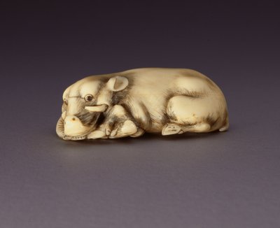 Netsuke描绘了斜倚的野猪，c。 1750-80（narwahl horn）（另见210190） 作者 日本学校