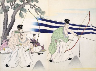 贵族练习射箭（详见255314），19世纪，来自Woodcuts专辑，彩色木版画 作者 日本学校