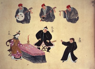 Or.961 fol.21 音乐家和表演者，选自《琉球音乐表演》，约 1800-50（牛皮纸） 作者 日本学校