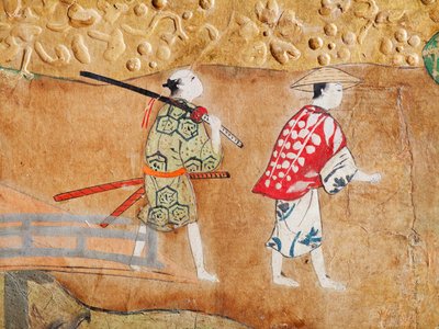Osakazu Byobu - 日本八扇折叠屏风（绘画） 作者 日本学校