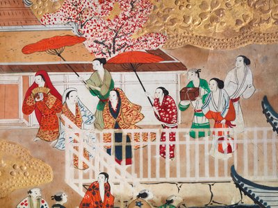 Osakazu Byobu - 日本八扇折叠屏风（绘画） 作者 日本学校
