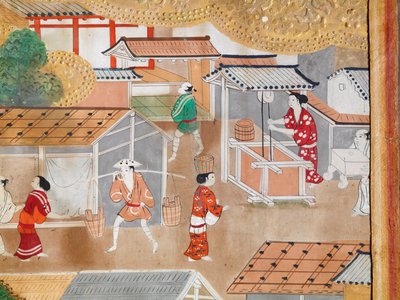 Osakazu Byobu - 日本八扇折叠屏风（绘画） 作者 日本学校