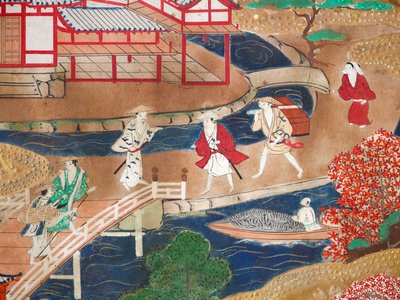 Osakazu Byobu - 日本八扇折叠屏风（绘画） 作者 日本学校