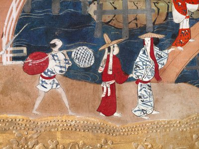 Osakazu Byobu - 日本八扇折叠屏风（绘画） 作者 日本学校