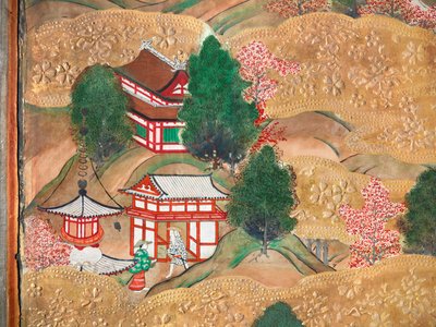 Osakazu Byobu - 日本八扇折叠屏风（绘画） 作者 日本学校