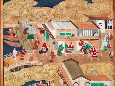 Osakazu Byobu - 日本八扇折叠屏风（绘画） 作者 日本学校